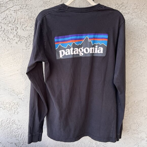 Patagonia Long Sleeve Logo Graphic T-Shirt Medium Organic Cotton Outdoor Nature - Picture 1 of 13